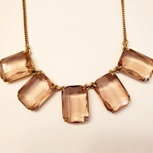 J. Crew Gold and Pink Glass Necklace, Elegant Quality, Bezel Set, 20 Inches